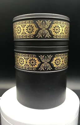 Buy Beautiful Wedgewood England Black Basalt  & Gold Lidded Canister Box Jar • 37.99£