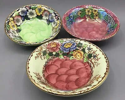 Buy Three Maling Ware Small Lustre Bowls - Primrose Border, Wild Flower & Peony Rose • 30£