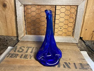 Buy Vintage Cobalt Blue Melted Glass Bottle Decorative Vase • 13.24£