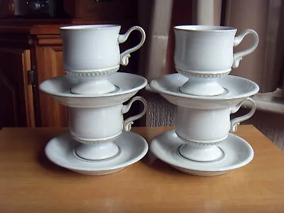 Buy RARE VINTAGE DENBY STONEWARE WHITE MEDICI FOOTED CUPS/ MUGS X4 & SAUCERS X4 • 10.99£