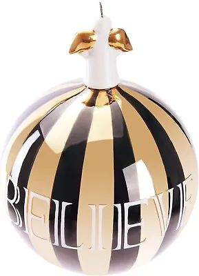 Buy Christmas Glass Bauble Believe Gold Black 10 Cm Xmas Tree Ball + Porcelain Angel • 27.59£