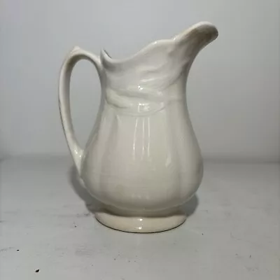 Buy Antique White Ironstone Pitcher Stained Crazed Patina Farmhouse Wheat Pattern • 96.41£