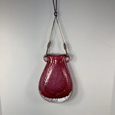 Buy VTG Janet Zug Hand Blown Amphora Cranberry Crackle Glass Vase Signed Dated 1993 • 47.59£