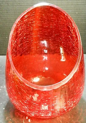 Buy Vintage Mid Century Modern Large Ruby Red Crackle Glass Vase 9.25 X 6  Excellent • 28.76£