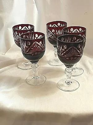 Buy Bohemian Czech Cut Dark Red To Clear 5-1/4  Goblets Set Of 5 • 63.24£