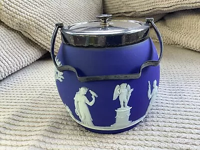 Buy Wedgewood Jasperware Biscuit Barrel Jar Tea Caddy  Vintage Cobalt • 15£