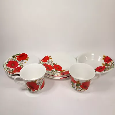 Buy James Dean Pottery Joblot Cups Saucers Plates Bowl Bone China Red Floral Pattern • 31.49£