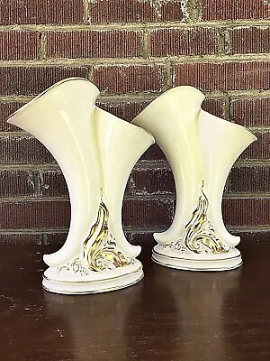 Buy 2} Mid Century Art Deco Style Double Cornucopia Art Pottery Planter Vases Usa • 36.59£
