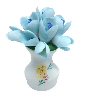 Buy Miniature Porcelain Vase With Baby Blue Hand Painted Flowers Crafted In Korea • 18.29£