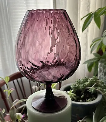 Buy Vintage Purple Empoli Style Large Glass Quilted Optic Brandy Snifter MCM 9” Tall • 43.16£