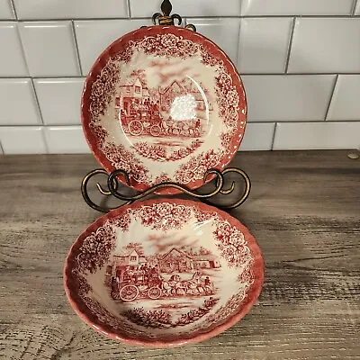 Buy Royal Stanford Cranberry Transferware Bowls Stage Coach Scene • 17.98£