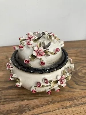 Buy Vintage Capodimonte Italian Hand-Painted Trinket Box With Rose Decoration • 20£