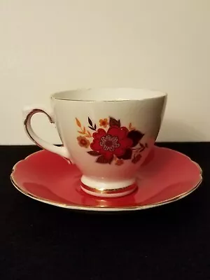 Buy Vintage Red Floral ROYAL SUTHERLAND ENGLAND Fine Bone China TEACUP & SAUCER • 18.89£