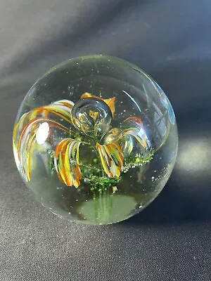 Buy Vintage Flower And Controlled Bubble Glass Paperweight 2.75” Tall • 21.82£