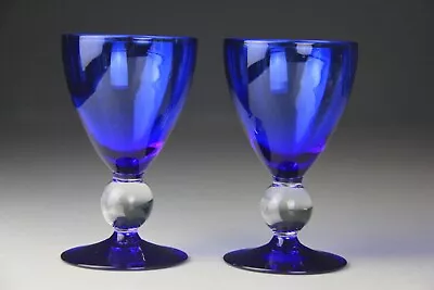Buy Pair Of Bryce Crystal Contour Cobalt Blue Bowl & Foot Wine Glasses • 48.65£
