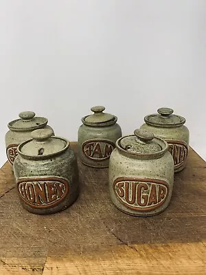 Buy 5 Vintage Tremar Storage Jars Stoneware With Lids • 27.99£