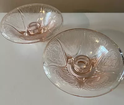 Buy Hazel Atlas Royal Lace Pink Depression Glass Rolled Edge Taper Candleholders (2) • 47.43£