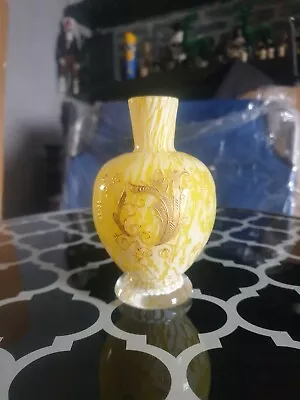 Buy Franz Welz Bohemia Lemon Yellow White Spatter Glass Vase C1890's VGC • 25£