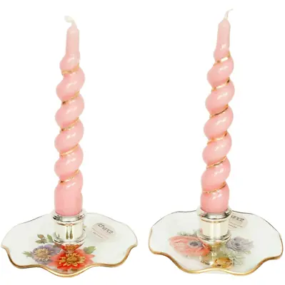 Buy 2 Chance Glass Candlestick Holders Pink Candles Cottagecore Mid Century Vintage • 17.99£