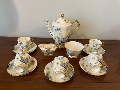 Buy Plant Tuscan China - Coffee Set - Art Deco Style Blue Florals • 110£