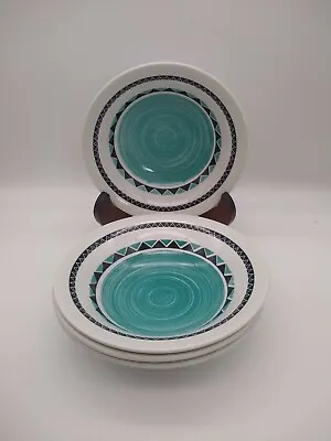 Buy 4 X Staffordshire Tableware Green Retro 7 Inch Bowl Geometric Aztec Print VGC • 19.99£