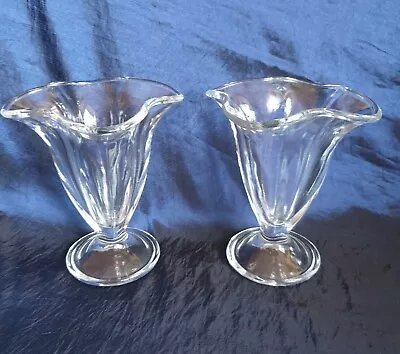 Buy Ice Cream Sundae Footed Goblets X 2, Trumpet-shaped Clear Glass Tulip Shape • 10£