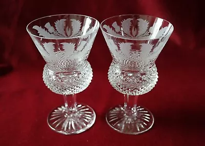 Buy Edinburgh Crystal Thistle Pattern - 2 X Small Wine Glasses - Signed • 95£