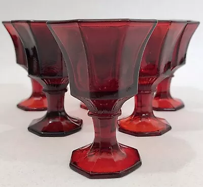 Buy 6 Ruby Red Cordials Independence Glassware Octagonal Pedestal Stem Holiday • 18.99£