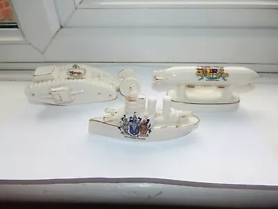 Buy 3 X ANTIQUE WW1 RELATED CRESTED CHINA ITEMS ZEPPELIN AIRSHIP, TANK & BATTLESHIP • 19.99£