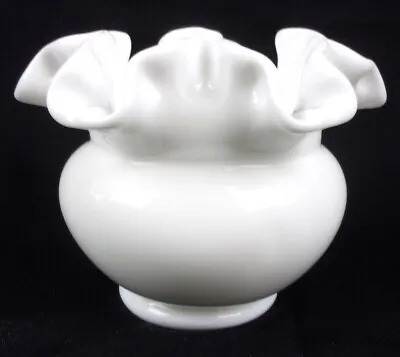 Buy Vintage 1950s Fenton Milk Glass 4  Rose Bowl Vase Double-Crimped Simple Design • 14.23£
