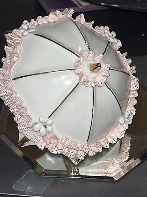 Buy Rare Italian Porcelain Capodimonte Umbrella Figurine White & Pink With Gold • 33.74£