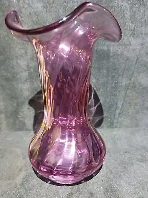 Buy Vintage Pink / Purple Lustre Fluted Rim Twisted LR Lednicke Slovakia Glass Vase • 15£