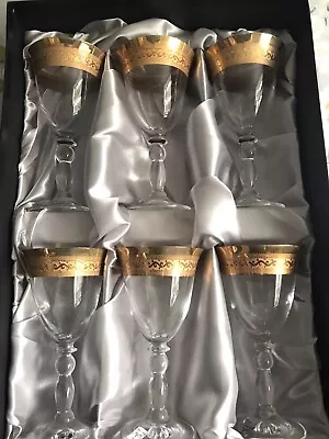 Buy 6 Set Hand Cut Crystal Rockingham Savoy Large  Wine Glass Goblets Unused • 39£