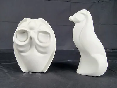 Buy Art Deco Porcelain Sculpture, Stylized Owl And Afghan, Matte Unglazed Finish • 40.66£