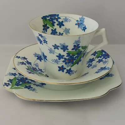 Buy COLCLOUGH Blue Star Flower Tea Cup Saucer And Desert Plate Bone China • 29.99£