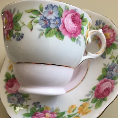 Buy Colclough Floral & Pink Vintage Bone China Harlequin Cup And Saucer • 7.50£