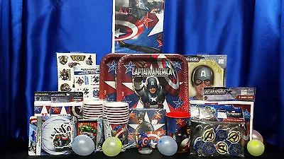 Buy Captain America Party Set # 22 Cups Plates Napkins Tablecloth Invites Thanks ++ • 33.56£