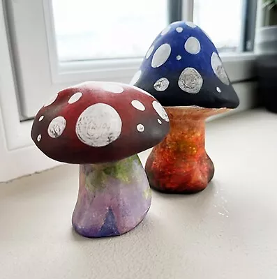 Buy Set Of 2 Indoor Pottery Ornaments Ceramic Mushrooms Toadstools • 12£