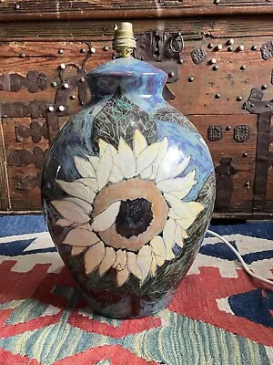 Buy Large Vintage Early Highland Stoneware Pottery Lamp Base 16” Sunflower Signed • 575£