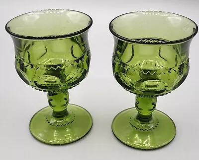 Buy Two Vintage Green Kings Crown Thumbprint Wine Or Juice Goblets Indiana Glass 4oz • 9.44£