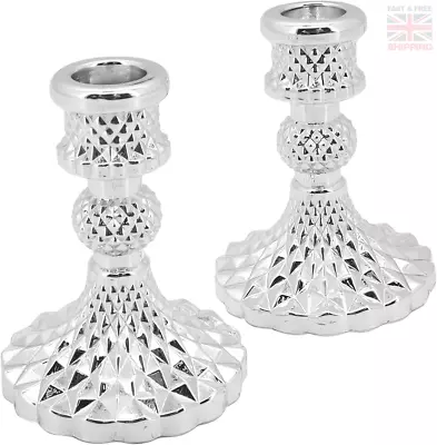 Buy Seahelms Glass Candlestick Holders Set Of 2 - Table Taper Candle Holder, Crystal • 8.04£