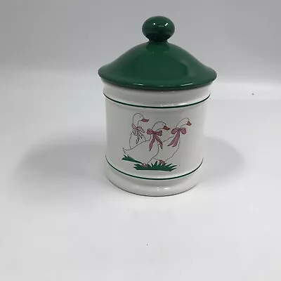 Buy Hornsea Pottery Canister Jar White Geese Farmyard Collection Green Lid 1990s • 7.99£
