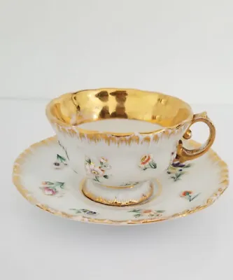 Buy Beautiful Antique Meissen Raised Flowers Gilt Cup & Saucer C. 1850 #1 Of 6 • 232.79£