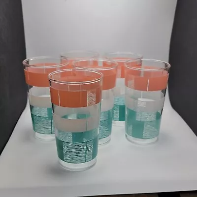 Buy Vintage Anchorglass 8 Oz Glasses Turquoise Pink White (6) • 23.68£