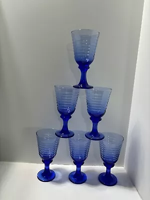 Buy  Libbey Glass USA Sirrus Cobalt Blue Water Goblets Lot Of 6 • 40.34£