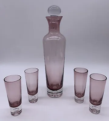 Buy Hand Blown Amethysts Art Glass Decanter  With Stopper & Four Shot Glasses • 34.74£