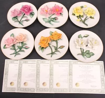 Buy 6x Vtg FRANKLIN MINT HEIRLOOM Roses Of CAPODIMONTE Porcelain Plates W/ COAs  L25 • 9.99£