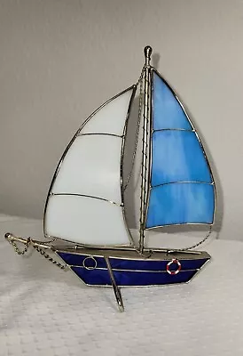 Buy Vintage 1980s Stained Leaded Glass Sail Boat Sun Catcher Figurine Blue 7.5  X 7  • 19.03£
