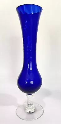 Buy Vintage Empoli Cobalt Optic Swirl Bud Vase Single Stem Pedestal Twisted Stem 8” • 17.15£