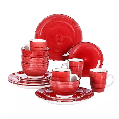 Buy Vancasso Bella Dinner Set Red Stoneware Crockery Dinnerware Serving Plate Bowls • 19.99£